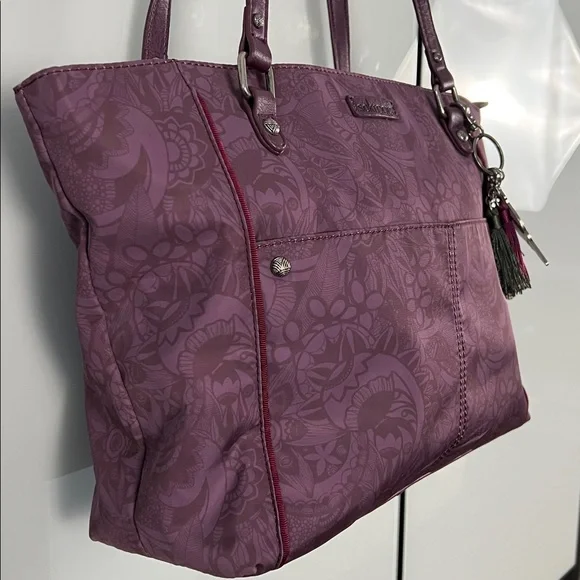 Sakroots Purple Metro Tote Owl Charm Tassel Bag | Boho Everyday Tote - Picture 7 of 17